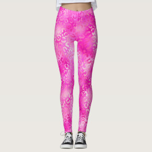 Stylish Bright Pink Faux Foil Wild Leopard Spots Leggings