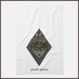 Stylish Bronze and Black Glitter Masquerade Kitchen Towel