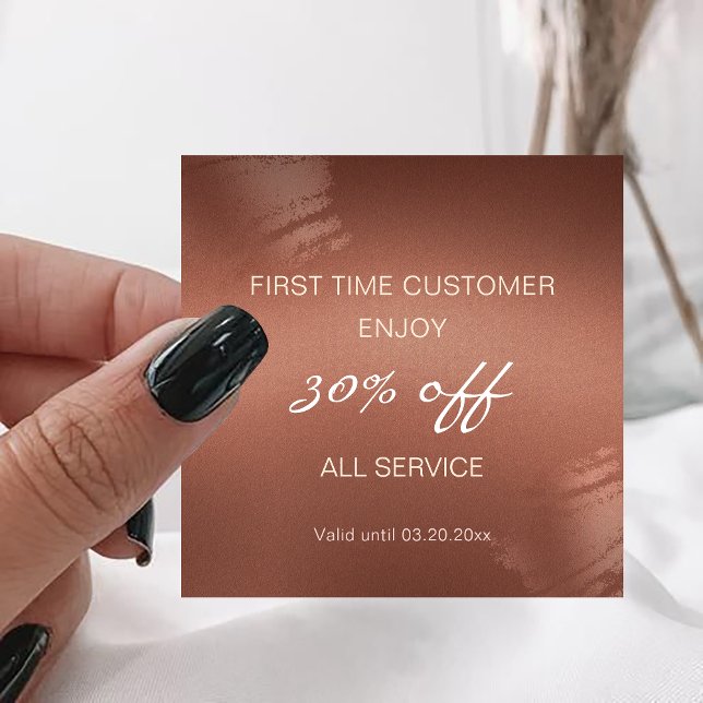 Stylish Bronze Logo First Time Discount Card (Modern Stylish Bronze Logo First Time Discount Square Business Card)
