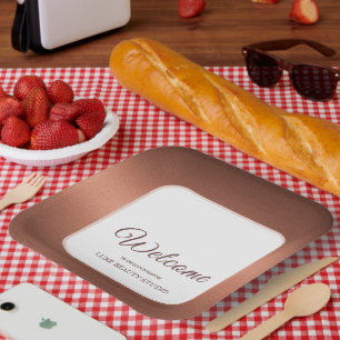 Stylish bronze special event party welcome paper plate