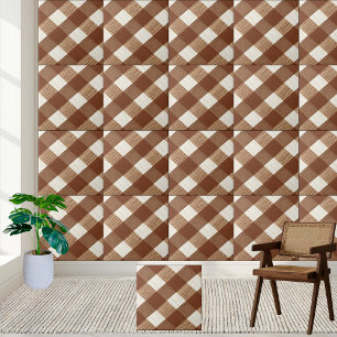 Stylish Brown and White Chequered Wood Grain Tile