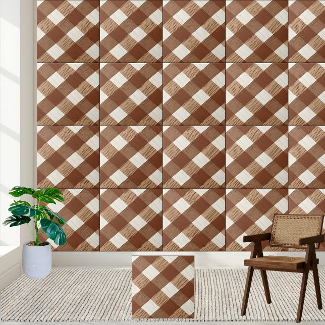 Stylish Brown and White Chequered Wood Grain Tile (Stylish Brown and White Checkered Wood Grain Tile)