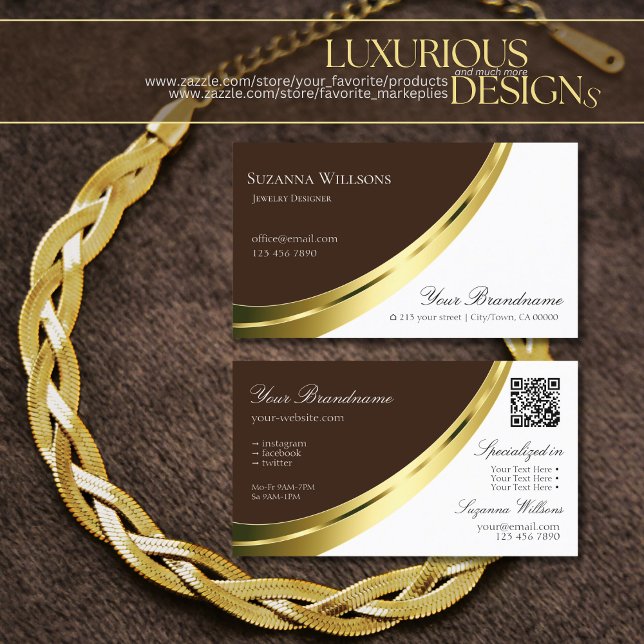 Stylish Brown and White Gold Decor with QR-Code Business Card (Creator Uploaded)