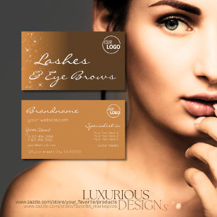 Stylish Brown Beige with Glitter Stars and Logo Business Card