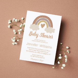 stylish brown cute rainbow heart baby shower invitation