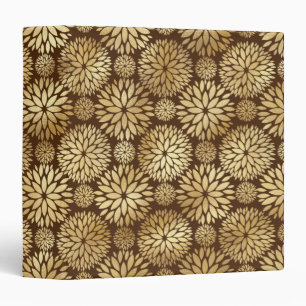 Stylish Brown & Gold Dahlias Pattern  Binder