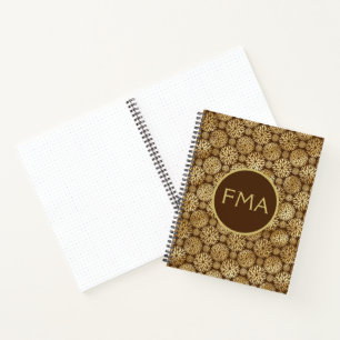 Stylish Brown & Gold Dahlias Pattern Custom Notebook