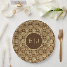 Stylish Brown & Gold Dahlias Pattern Monogram 