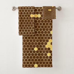 Stylish Brown Gold Honeycomb Bath Towel Set