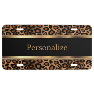 Stylish Brown Leopard Animal Print   Personalize License Plate
