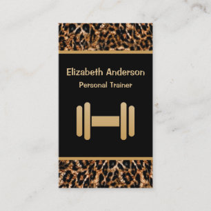 Stylish Brown Leopard Print Personal Trainer Business Card