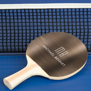 Stylish Brown Metallic Monogram Name Ping Pong Paddle