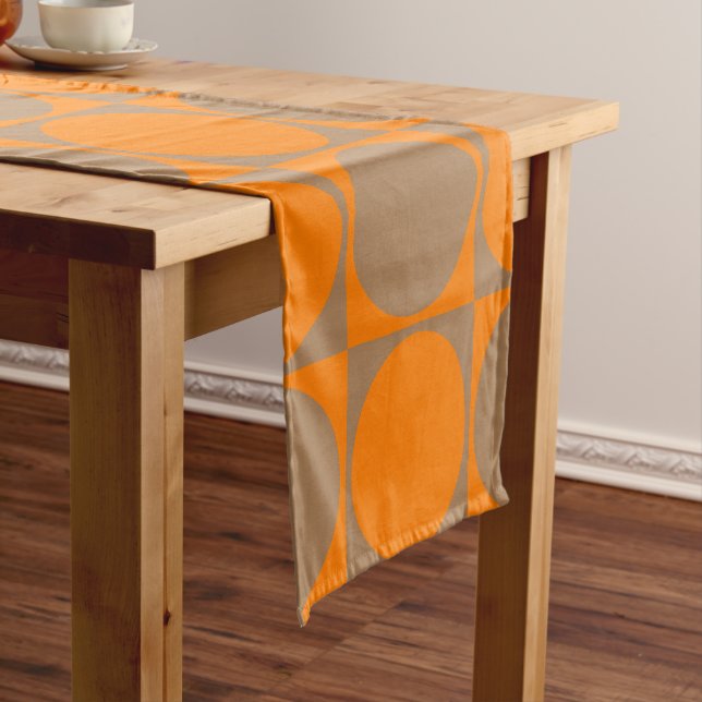 Stylish Brown&Orange Squares&Circles Design Short Table Runner (In Situ)
