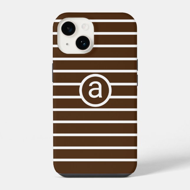 Stylish brown White pattern Monochromatic Name iPhone Case (Back)