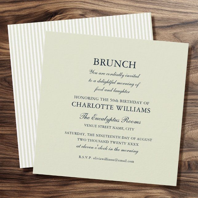 Stylish Brunch Birthday Party Formal Elegant Green Invitation (Creator Uploaded)
