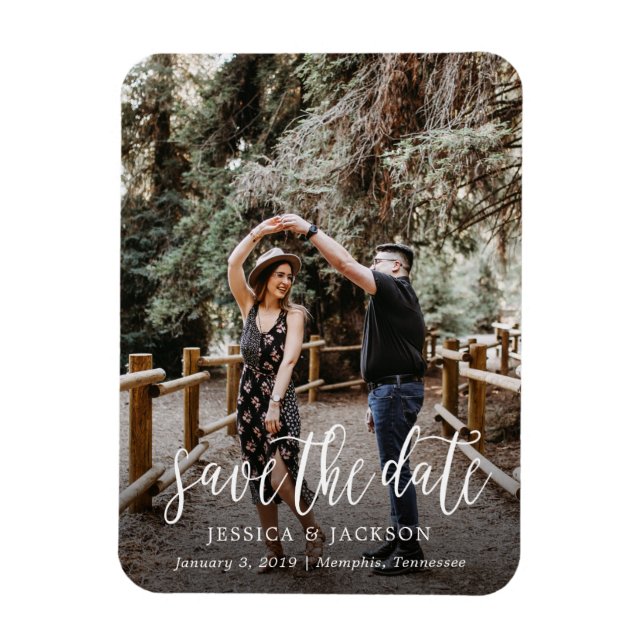 Stylish Brush Script Save the Date Magnet (Vertical)