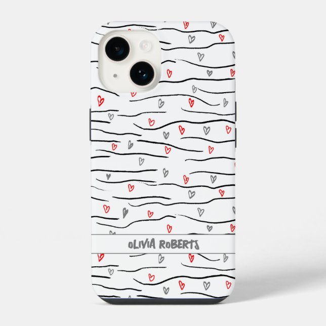 Stylish brushstrokes Hearts Lines Pattern Personal iPhone Case (Back)
