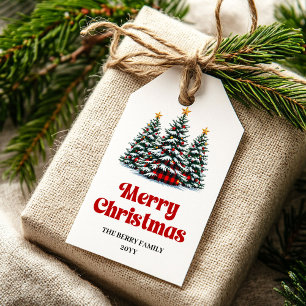 Stylish buffalo tree gift tag watercolor red tones