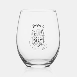 Stylish Bulldog Minimalist  Stemless Wine Glass