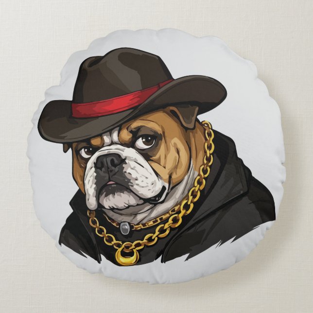 Stylish Bulldog Round Pillow (Front)