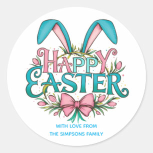Stylish bunny ears Happy Easter Classic Round Sticker
