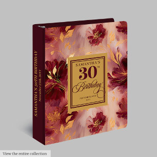 Stylish Burgundy Blush Gold 30th Birthday Keepsake Binder