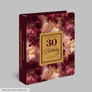 Stylish Burgundy Blush Gold Boho 30th Birthday Binder