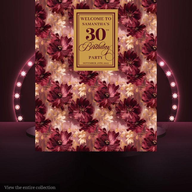 Stylish Burgundy Blush Gold Boho 30th Birthday  Tapestry (Stylish Burgundy Blush Gold Boho 30th Birthday Tapestry)