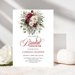 Stylish Burgundy Botanical Bridal Shower Invitatio Invitation