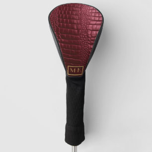 Stylish Burgundy Crocodile Leather Look Monogram  Golf Head Cover