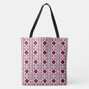 Stylish Burgundy Diamond Pattern on Silver Grey Tote Bag