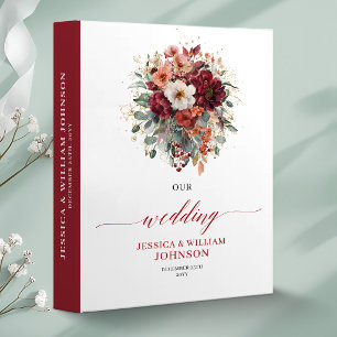 Stylish Burgundy Gold Floral Deep Red wedding memo Binder
