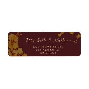 Stylish Burgundy & Gold Flowers Return Address