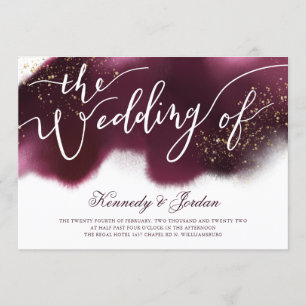 Stylish Burgundy Gold Glitter Typography Wedding Invitation