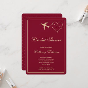 Stylish Burgundy Gold Travel Bridal Shower Invitation