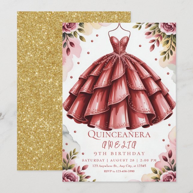 stylish burgundy party invitation (Front/Back)