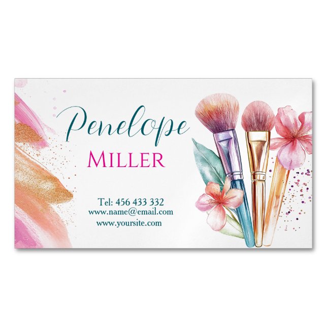 stylish business card with brushes for makeup  (Front)