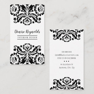 STYLISH BUSINESS elegant pretty damask black white Business Card