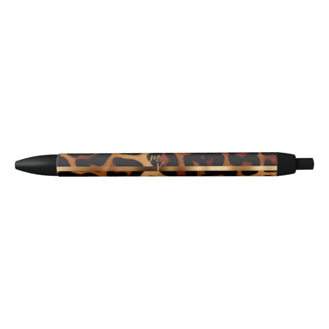 Stylish Business Monogram Leopard Print  Black Ink Pen (Front)