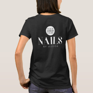 Stylish Business Staff Name Logo Nail Salon Black T-Shirt