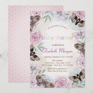 Stylish Butterflies Flowers Dotted Baby Shower Invitation