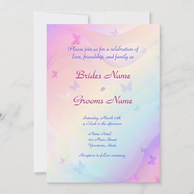 Stylish Butterflies Wedding Invitation (Front)