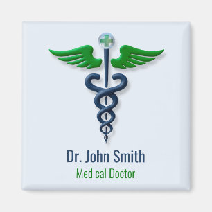Stylish Caduceus Green Medical Wings Cross Blue Magnet