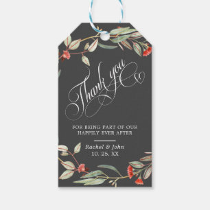 Stylish Calligraphic Script Thank You Floral Grey Gift Tags