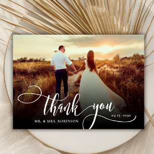 Stylish Calligraphy 2 Photo Wedding Thank You Card