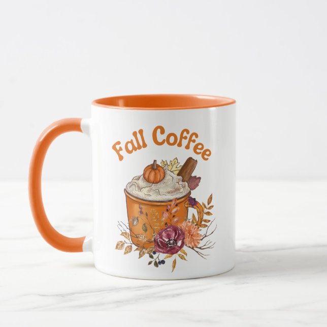 stylish calligraphy autumn fall coffee orange mug (Left)