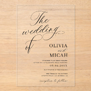 stylish calligraphy elegant black & white wedding acrylic invitations