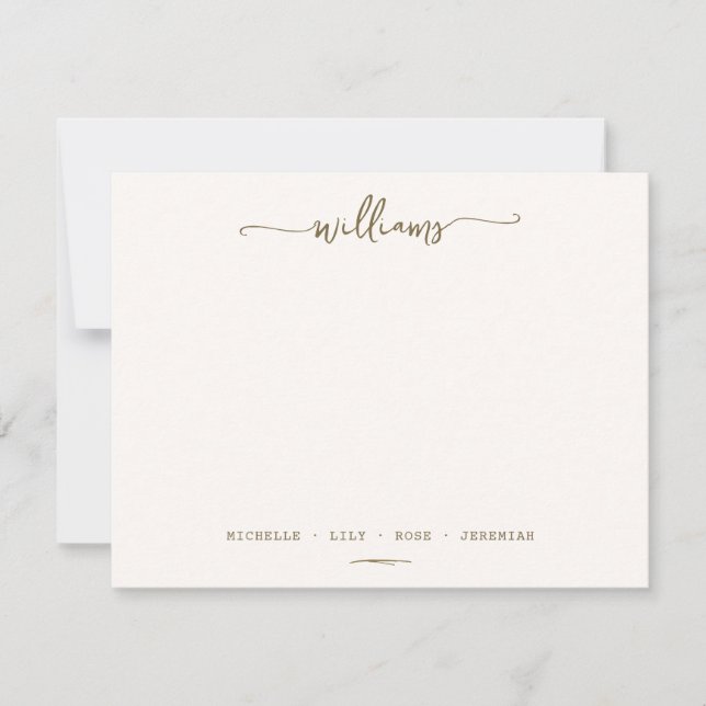 Stylish Calligraphy Family Surname Gold Script Card (Front)