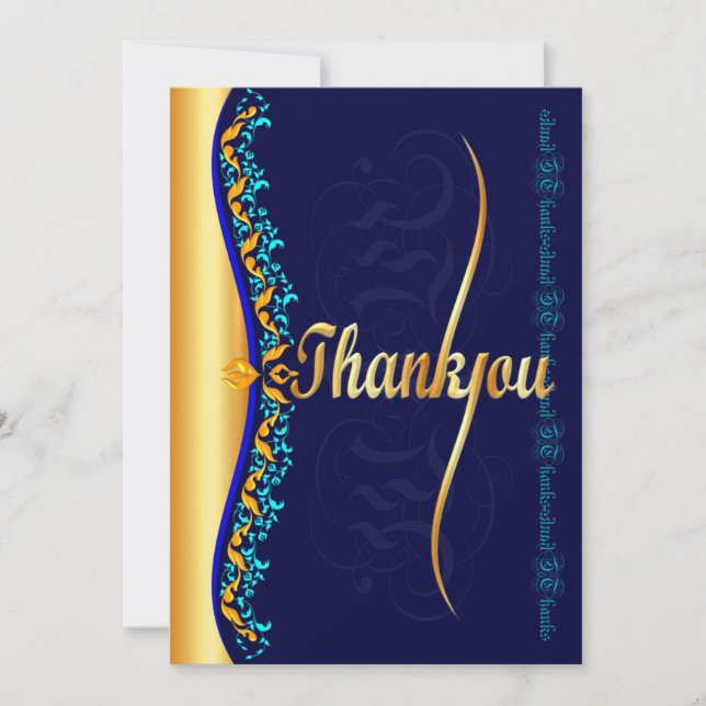 Stylish calligraphy in blue and gold Thank You (Front)