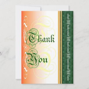Stylish calligraphy in green and orange thank you card
